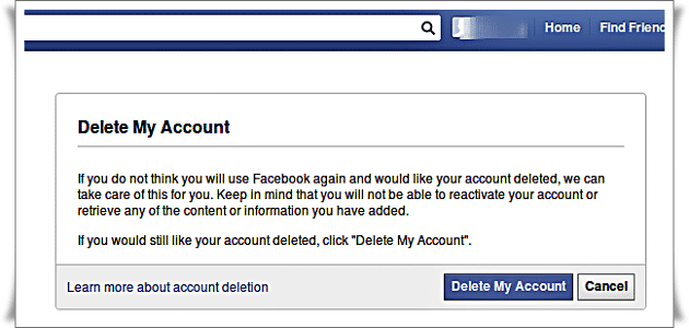 حذف حساب فيسبوك نهائيا